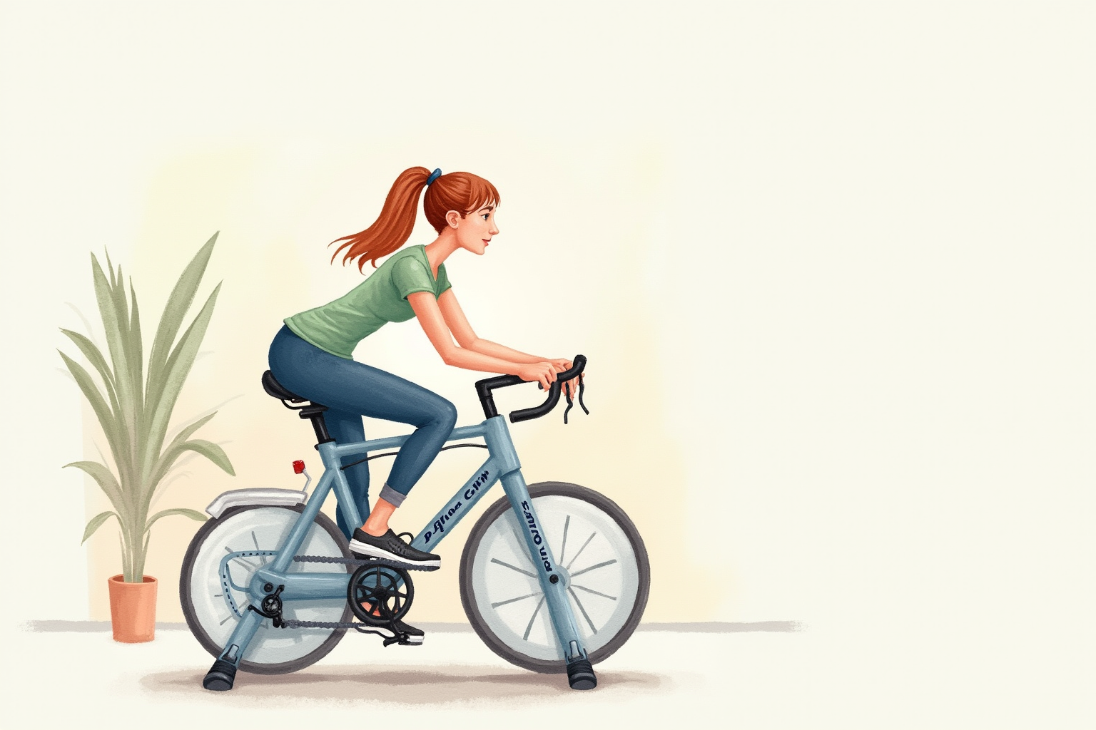 Indoor cyclist on stationary bike with focused expression