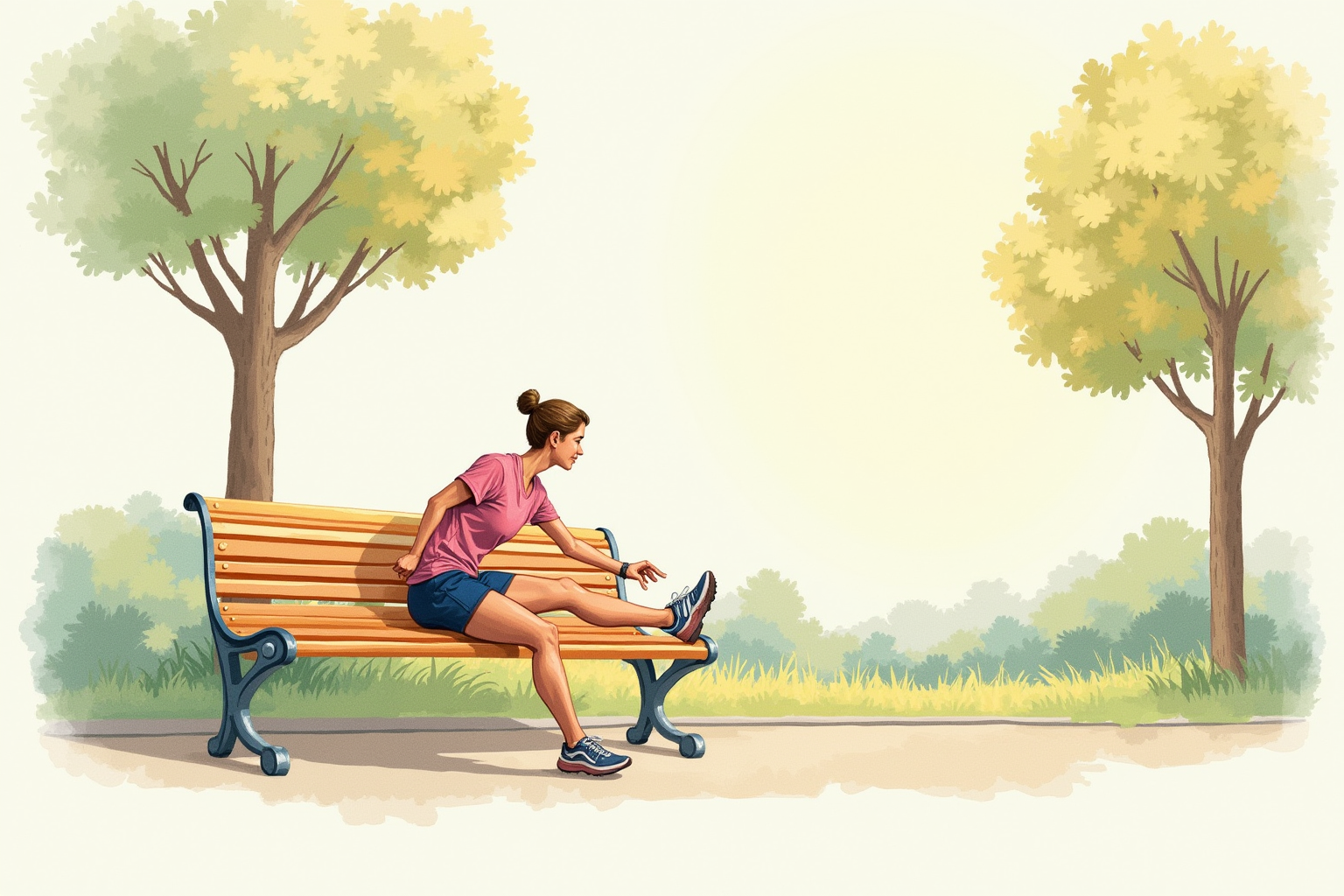 Runner stretching calves on a park bench after exercise