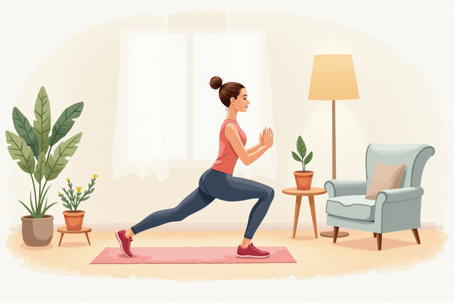 Person doing resistance band squats in living room