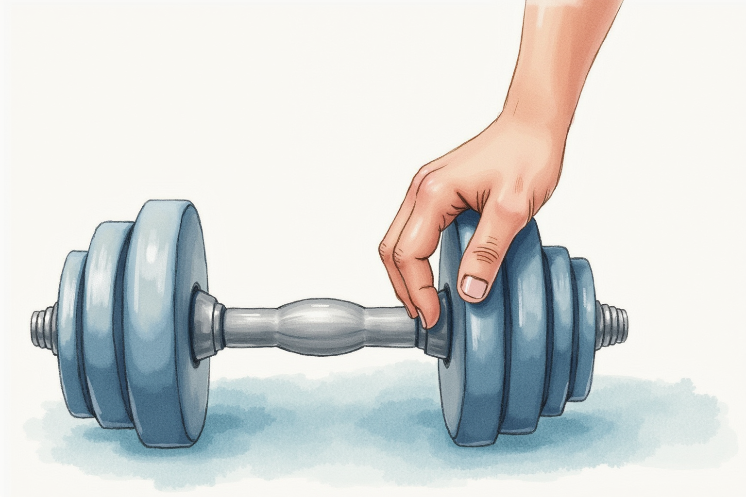 Hand turning dial to adjust dumbbell weight