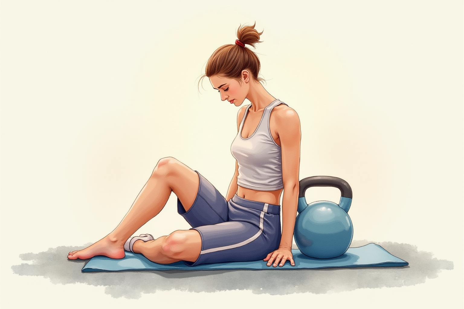 Athlete resting beside kettlebell after workout