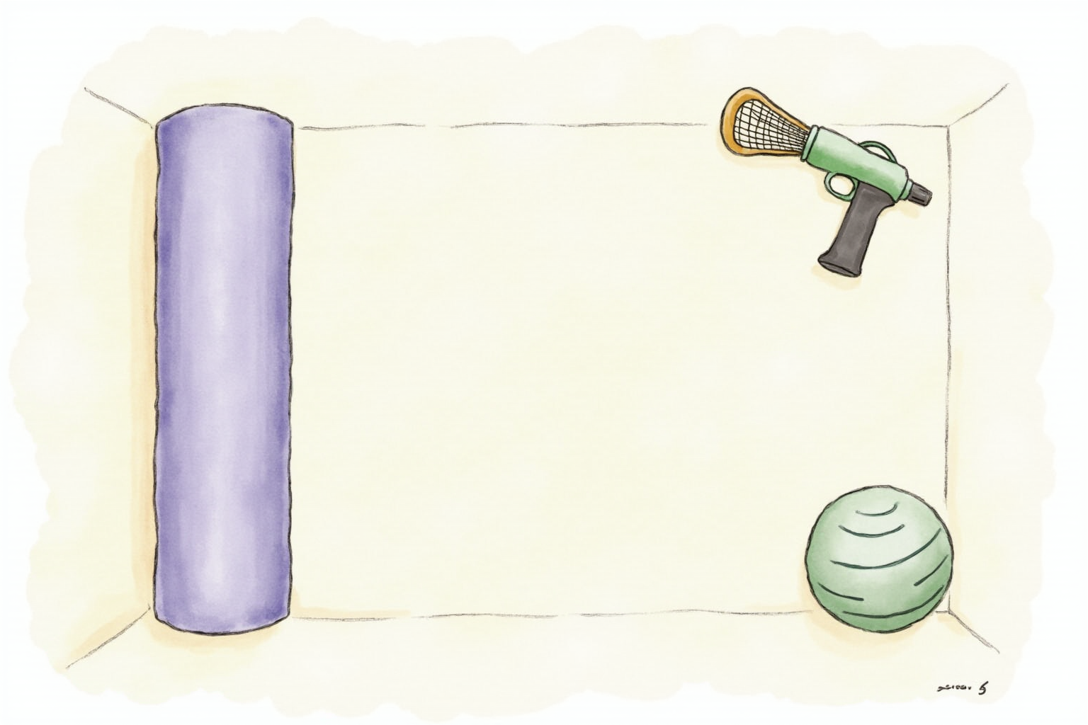 Recovery corner with foam roller, lacrosse ball, and massage gun