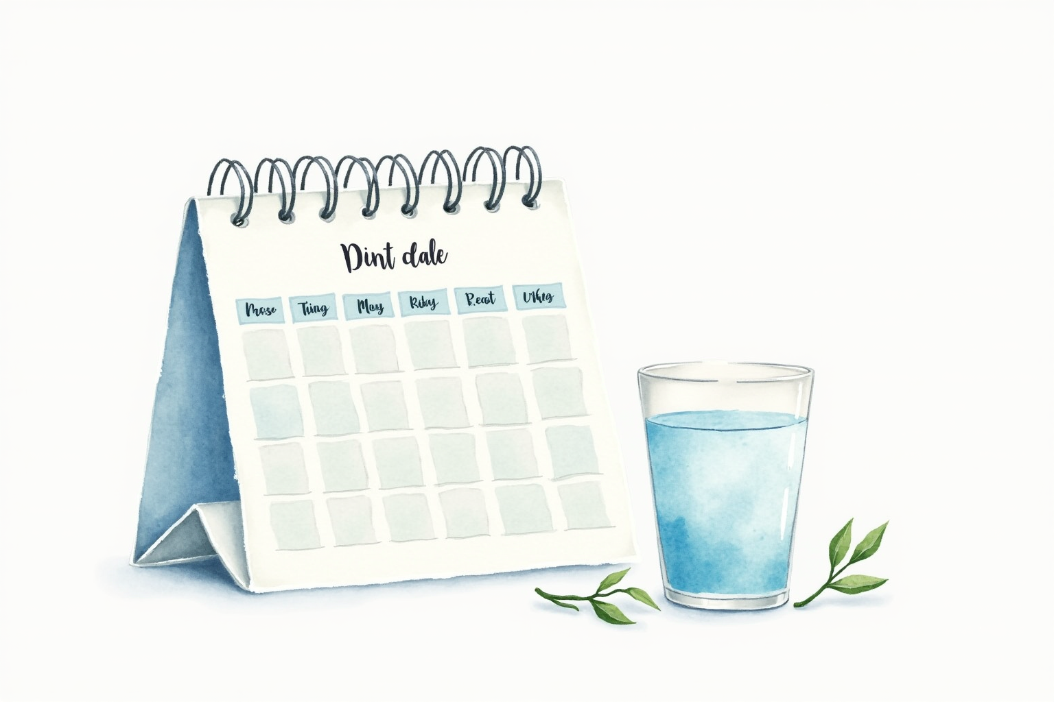 Calendar marking daily creatine schedule beside glass of water