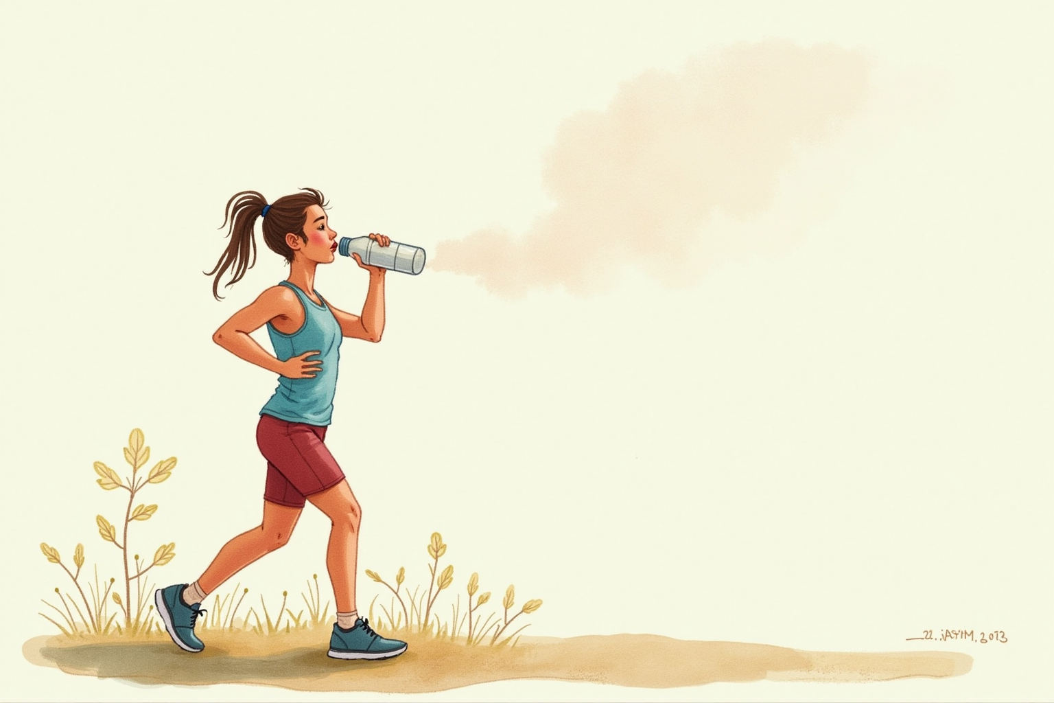 Athlete drinking from water bottle during outdoor exercise