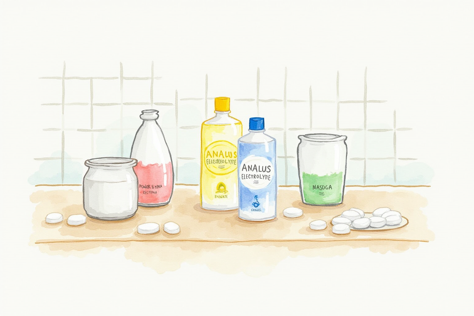Various electrolyte products including powders and tablets