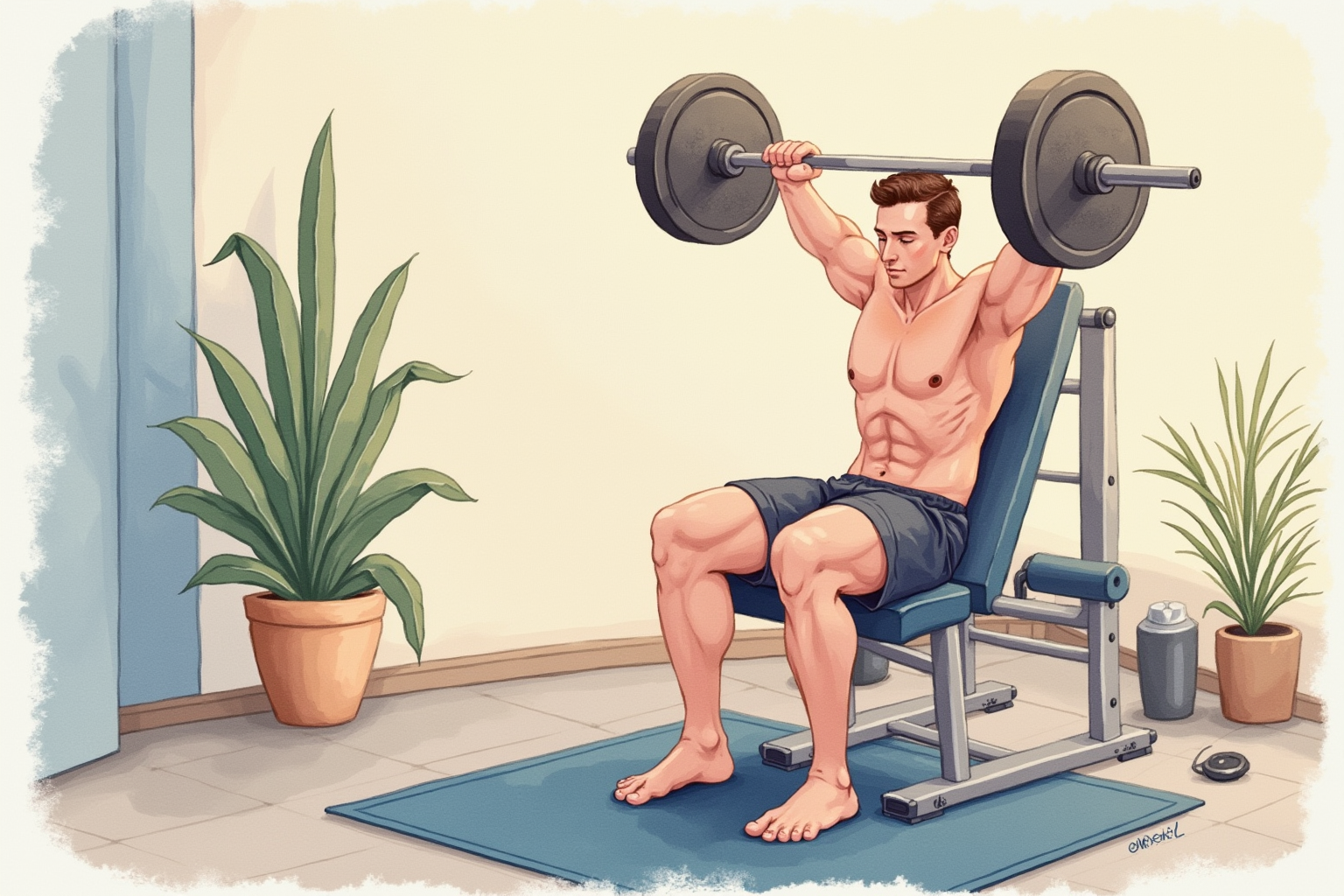 Athlete lifting weights with focused intensity in home gym