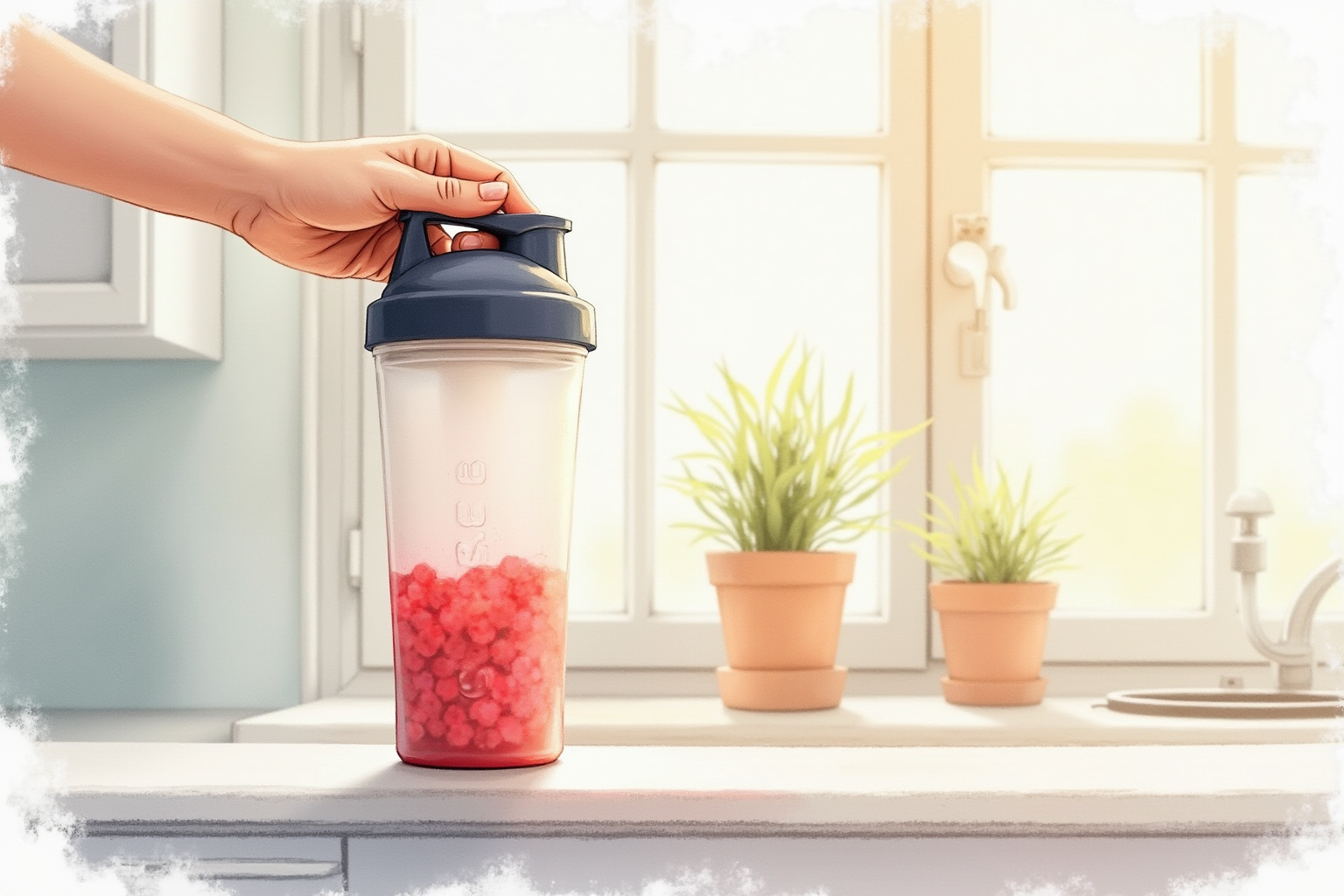 Person mixing pre-workout in shaker bottle before exercise