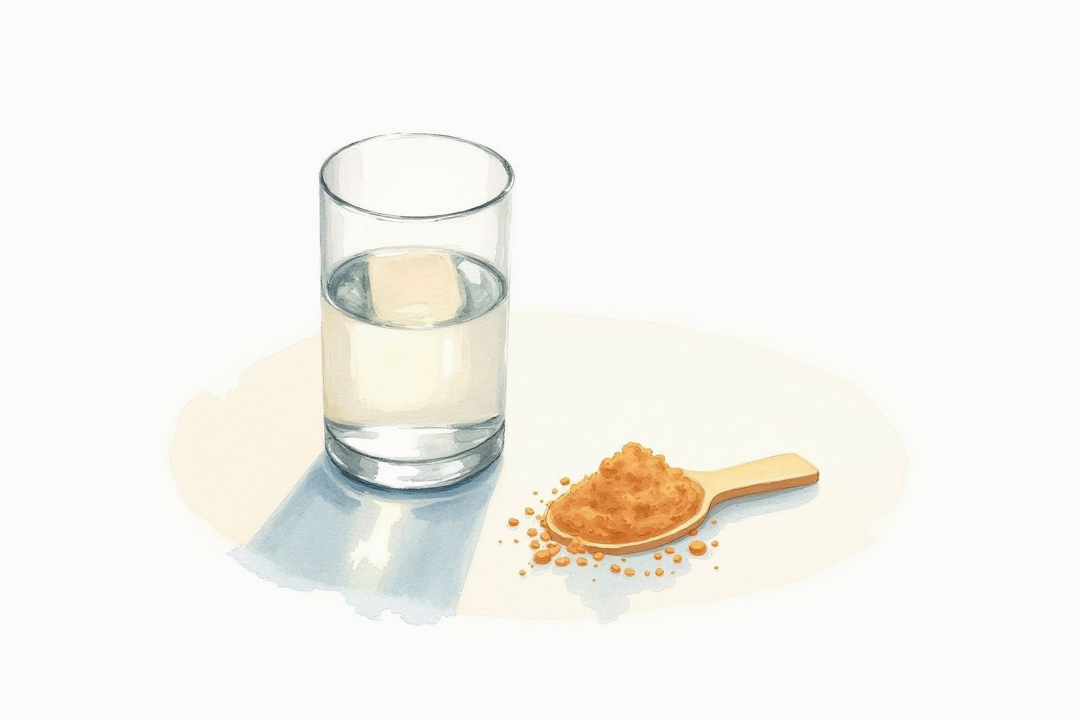Single scoop of pre-workout powder beside glass of water