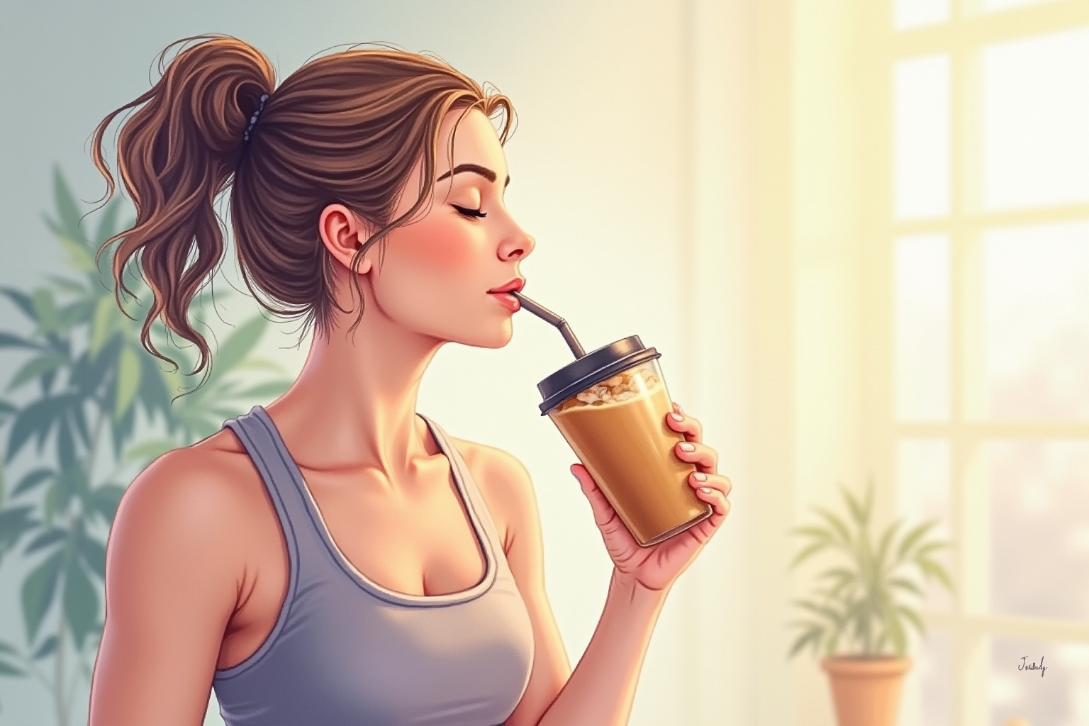 Athlete drinking protein shake after workout
