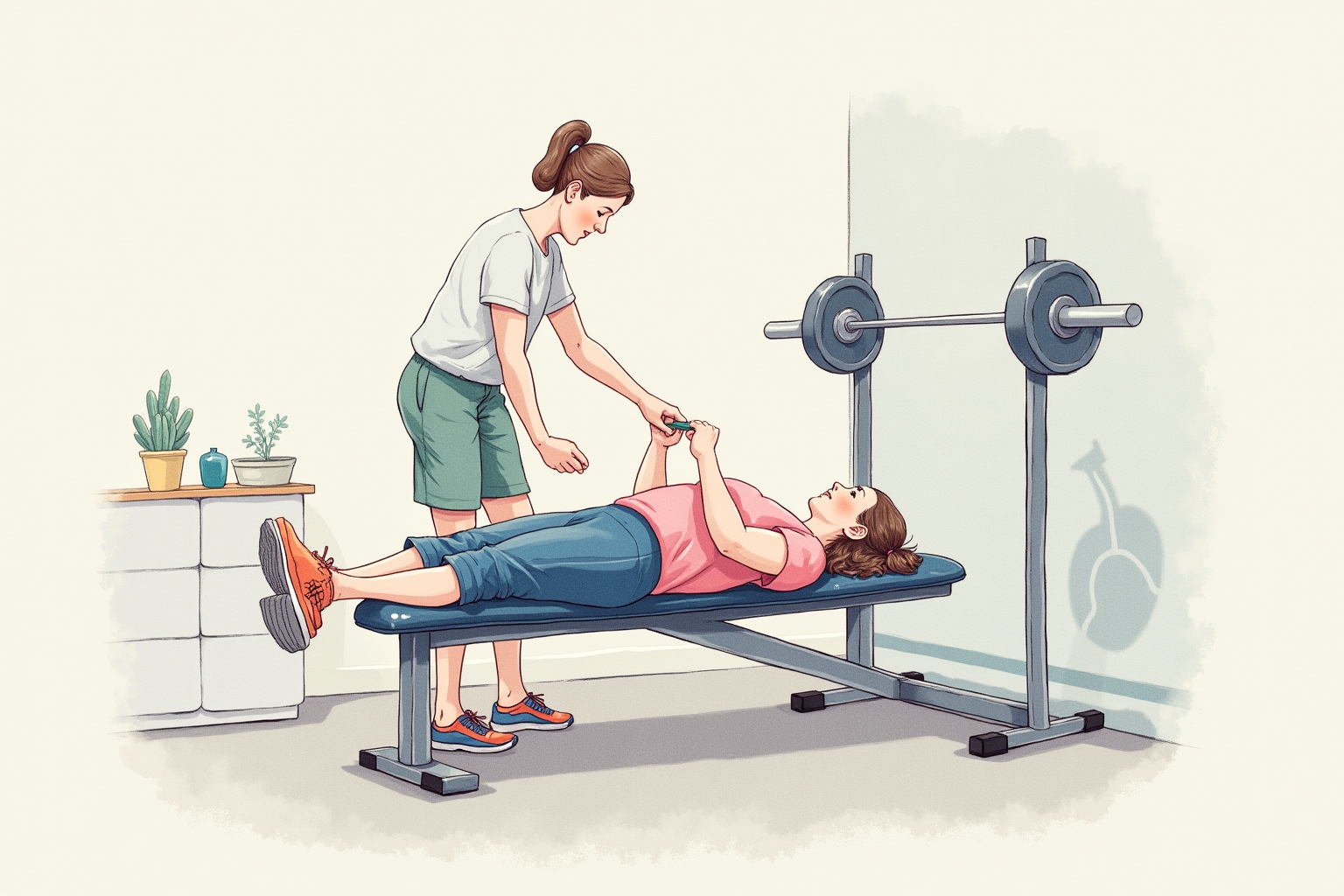 Person adjusting the incline pin on a weight bench