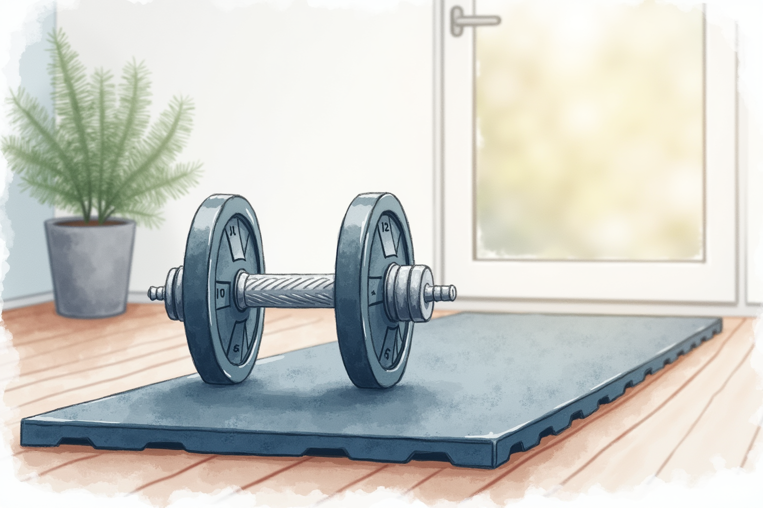 Dumbbell dropped onto thick rubber gym tile showing impact absorption