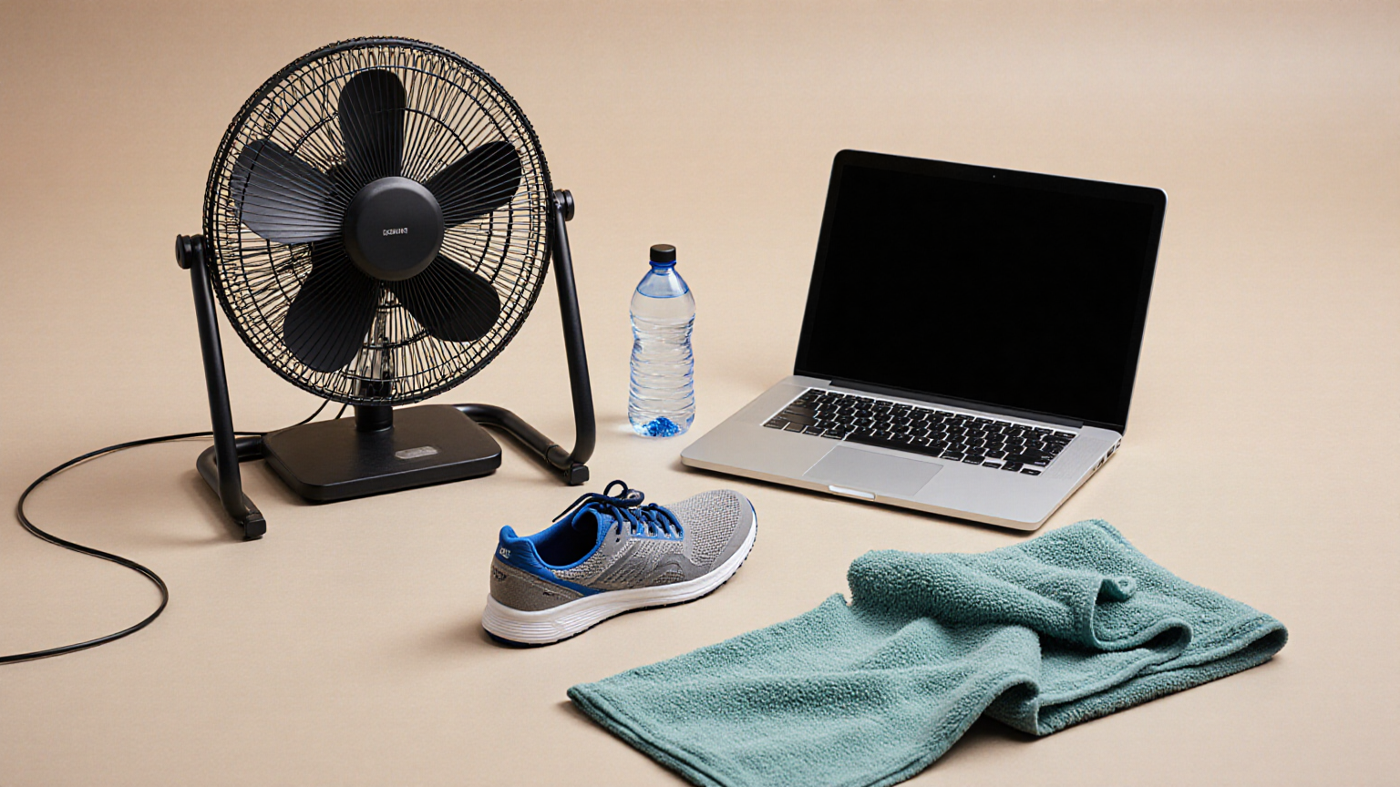 Indoor fan, water, and walking shoes for an indoor swap