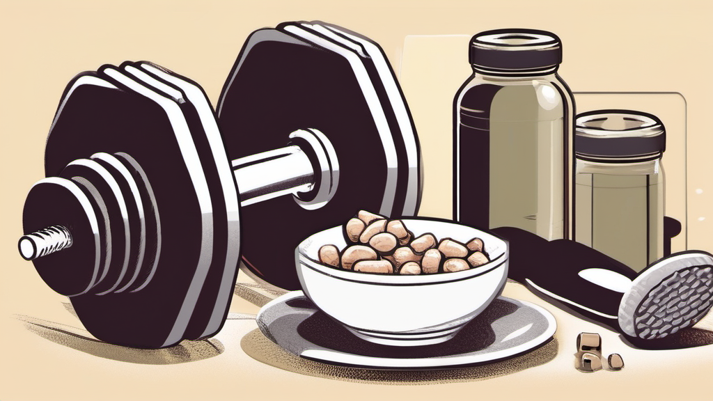 Strength training dumbbells with a recovery meal