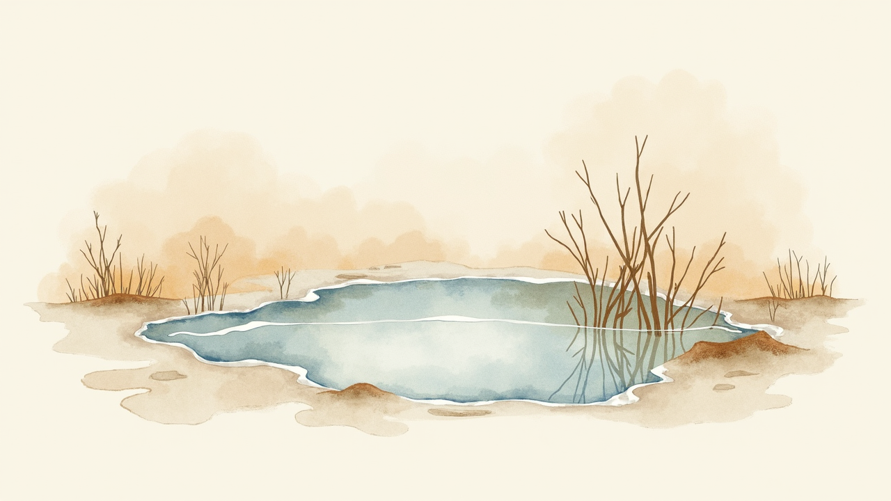 Watercolor illustration of an abstract water cycle with curved arrows on cream paper, top-down still life, no text, soft earth tones
